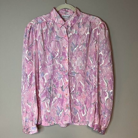Star Print Puff Sleeve Button-Up Shirt